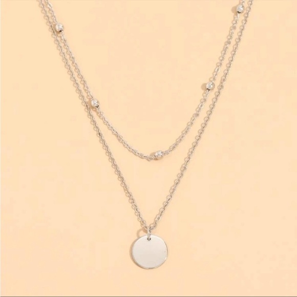 Silver Tone Layered Disc Necklace - Picture 4 of 5
